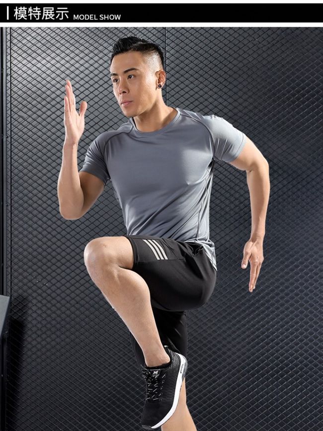 Bộ đồ thể thao mùa hè cho nam quần áo thể dục mỏng chạy nhanh quần short ngắn tay giản dị hai bộ đồ thể thao mùa hè - Quần áo tập thể hình quần short gym nam