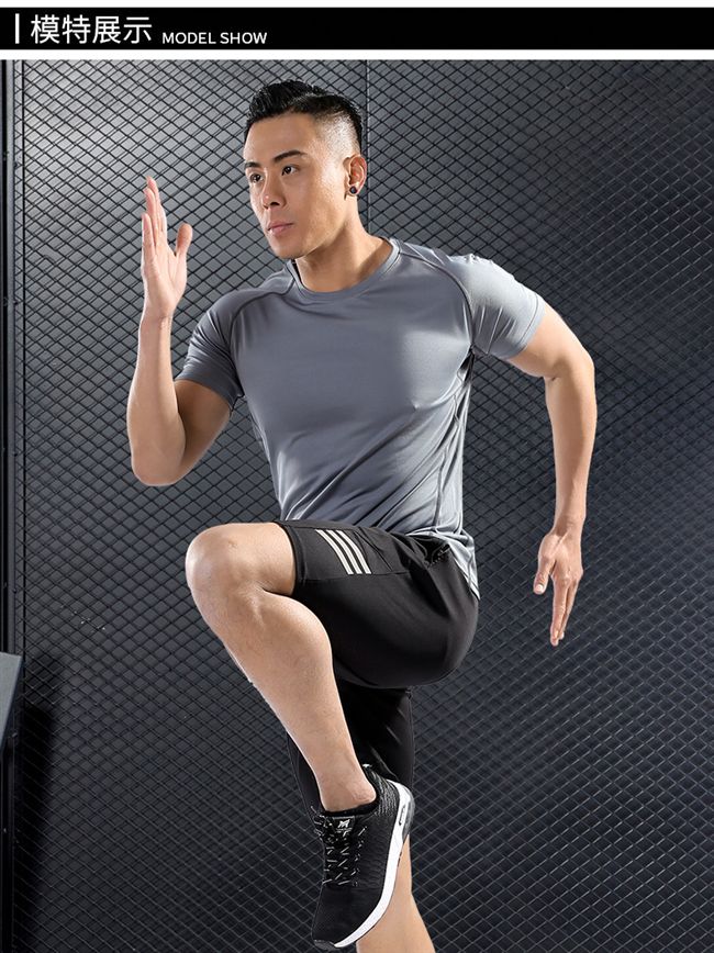 Bộ đồ thể thao mùa hè cho nam quần áo thể dục mỏng chạy nhanh quần short ngắn tay giản dị hai bộ đồ thể thao mùa hè - Quần áo tập thể hình
