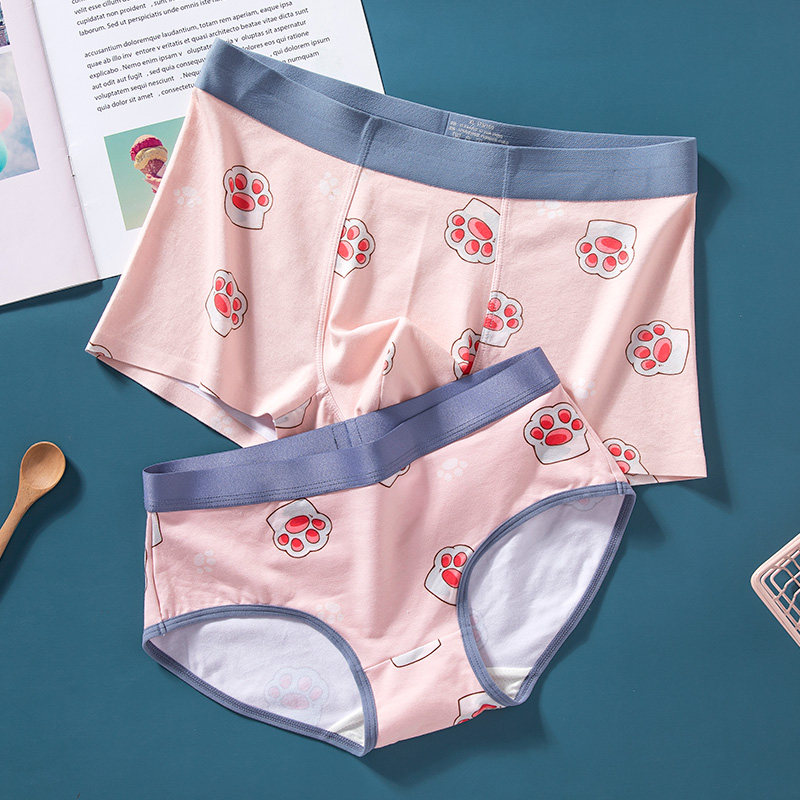Pink Cat Paws Lovers Briefs Modale Cotton Summer Lovers' Men's Underwear Cute Cartoon Suits