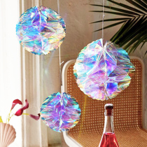 Color Iris laser plastic colorful gradient paper flower ball Crystal honeycomb ball set Party wedding decoration supplies
