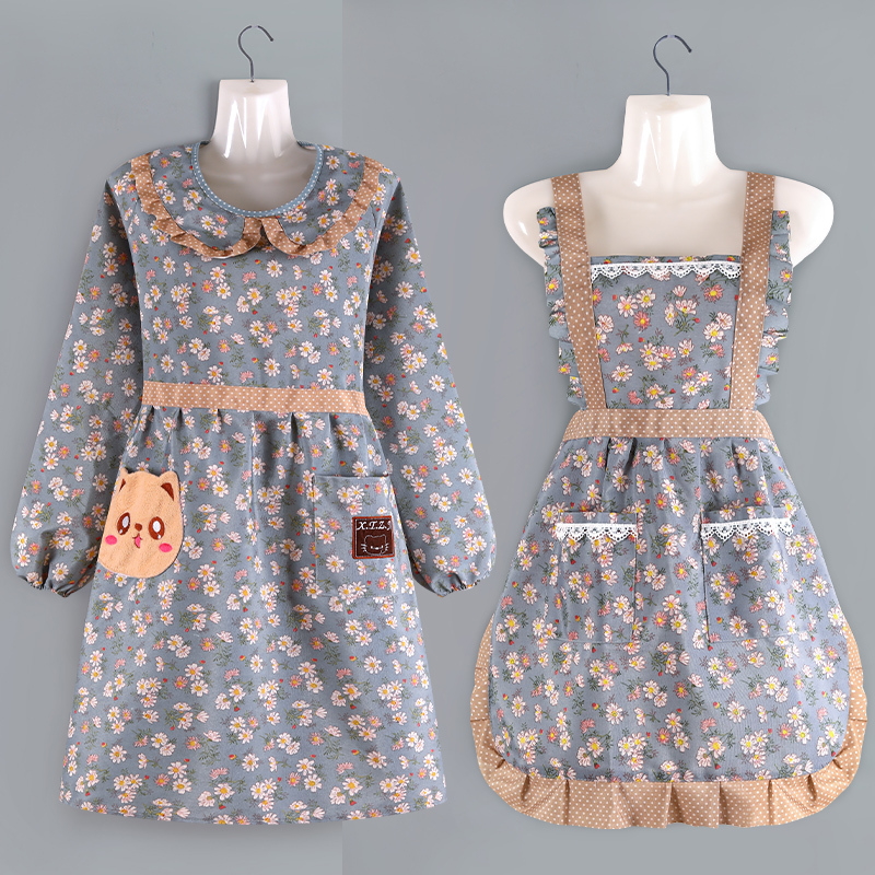 Korean Style Long-Sleeved Apron for Women, Young and Beautiful, for Home Kitchen Cooking, Adult Smock, Wear-Resistant and Stain-Resistant Work Clothes Korean Style Long-Sleeved Apron for Women, Young and Beautiful, for Home Kitchen Cooking, Adult Smock, Wear-Resistant and Stain-Resistant Work Clothes