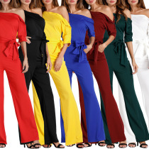 Amazon wish AliExpress explosive European and American fashion slim pocket long sleeve suit jumpsuit 2017