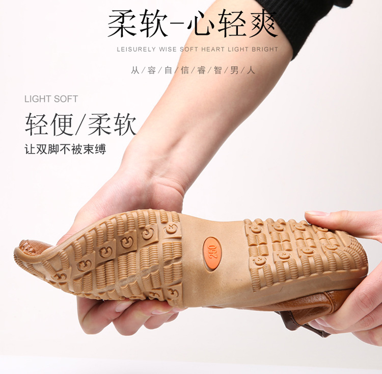 Mùa hè dép da nam giày trắng đục lỗ giày trung niên thở non-slip trọng lượng nhẹ lái xe giày thường