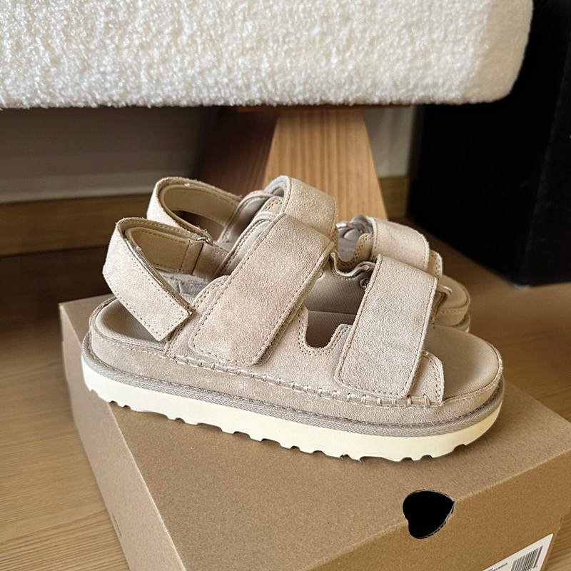 Sangpo's New Spring and Summer Leather Thick-Soled Two-Strap Slippers, Casual Sandals for Women, Versatile Slip-On Sandals with Velcro Straps