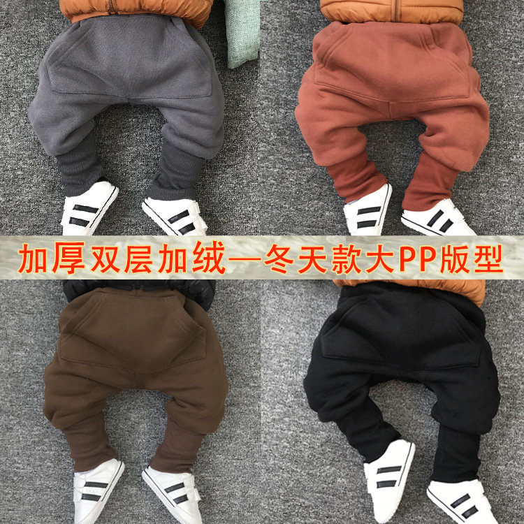 Baby gush thickened cotton pants male and female baby outside wearing 1-3-year-old winter large PP pants Harun pants tide 0