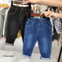 Baby elastic jeans spring and autumn thin section male and female ocean qi children 1 1 2-3 years old baby boy casual long pants