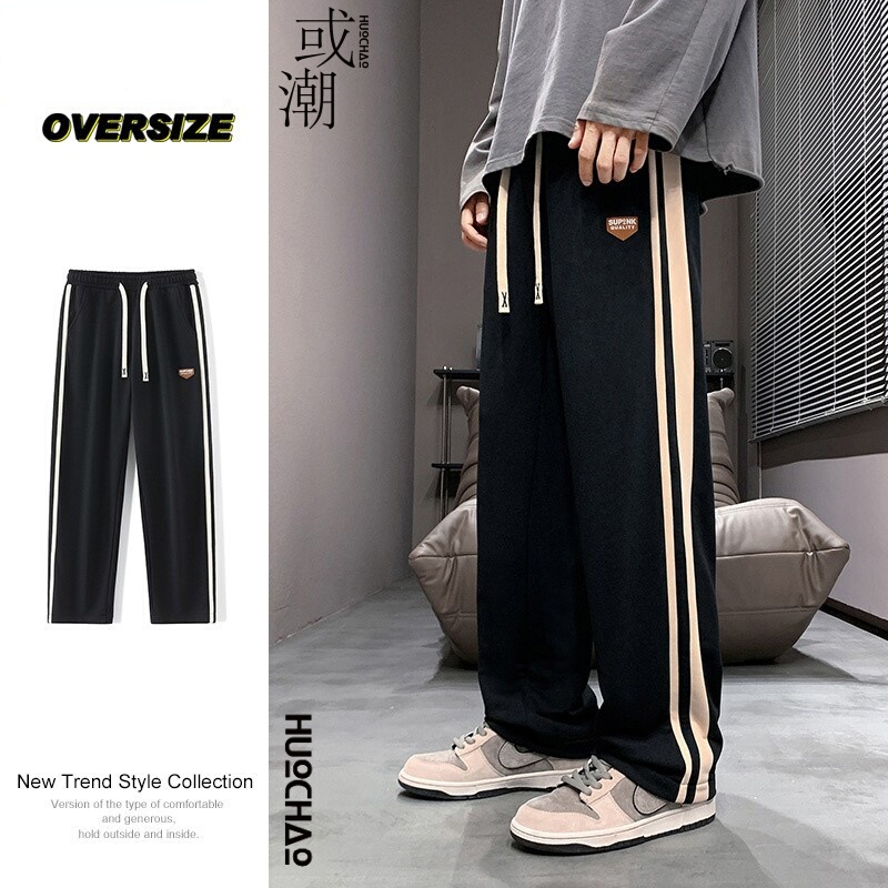 Trendy Striped Casual Pants for Men, New Spring/Summer Loose American-Style Straight-Leg Drape Sweatpants, Trendy Brand Student Sports Pants
