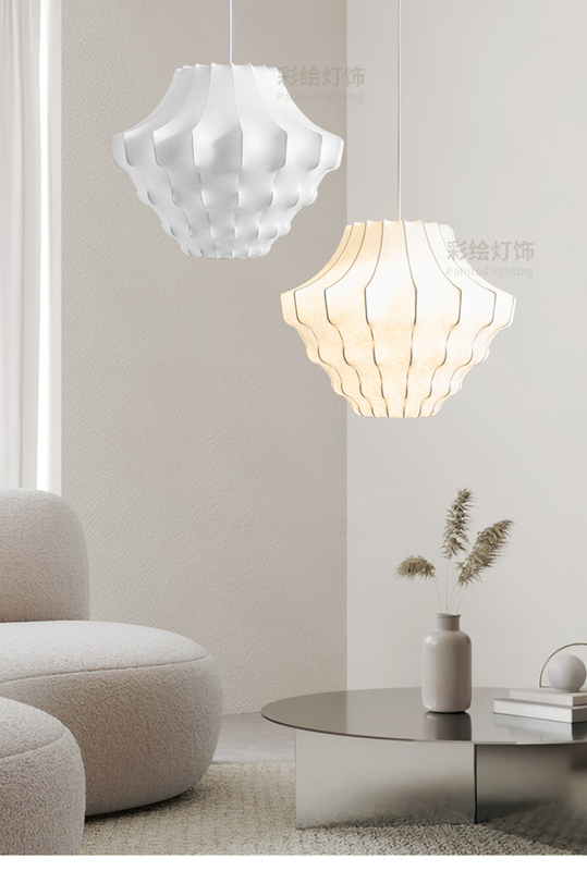 New Nordic Minimalist Japanese-Korean Style Silk Cocoon-Shaped American-Style Tatami Silk Pendant Light for Living Room, Dining Room, Bedroom, and Model Room
