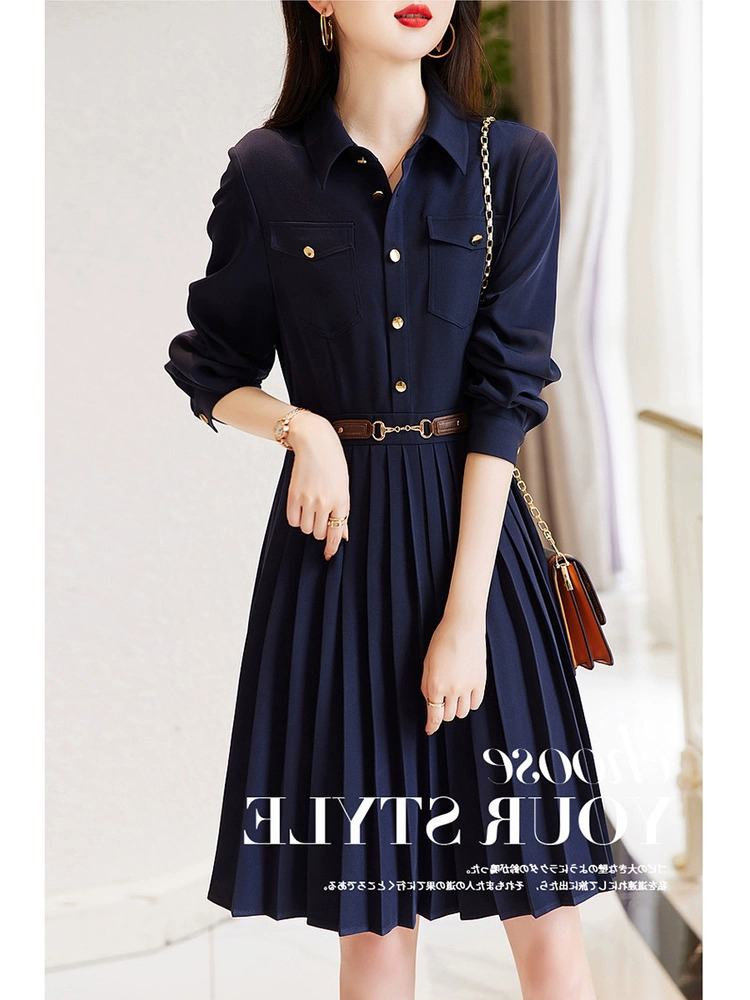 Foreign trade tail luxury international big -name withdrawal cabinet clipping label women's high -end temperament long -sleeved shirt dress Foreign trade tail luxury international big -name withdrawal cabinet clipping label women's high -end temperament long -sleeved shirt dress