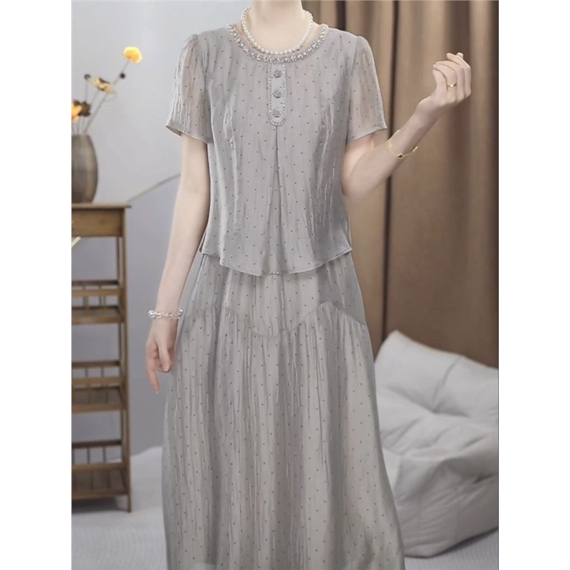 High-End Brocade Fabric Fake Two-Piece Dress for Women, Summer 2026 New Style, Fashionable and Slimming Dress