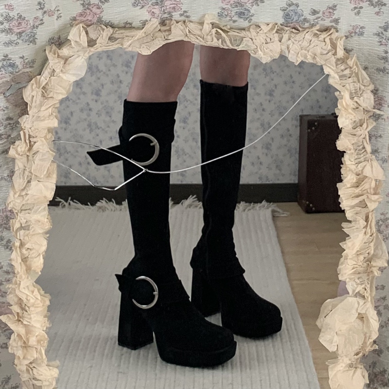 [in Stock] Bingo Lulu Lolita Original Autumn and Winter Waterproof Platform High Heel Chunky Heel Long Boots for Women