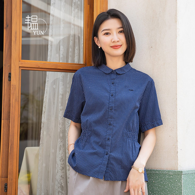 Yun loose casual single-breasted short-sleeved cotton blouse