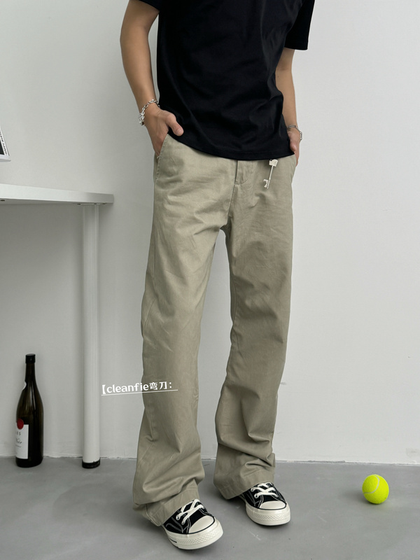 Nohappy Curved Hem Versatile Cleanfit High-End Slimming Flared Casual Khaki Dress Pants for Men