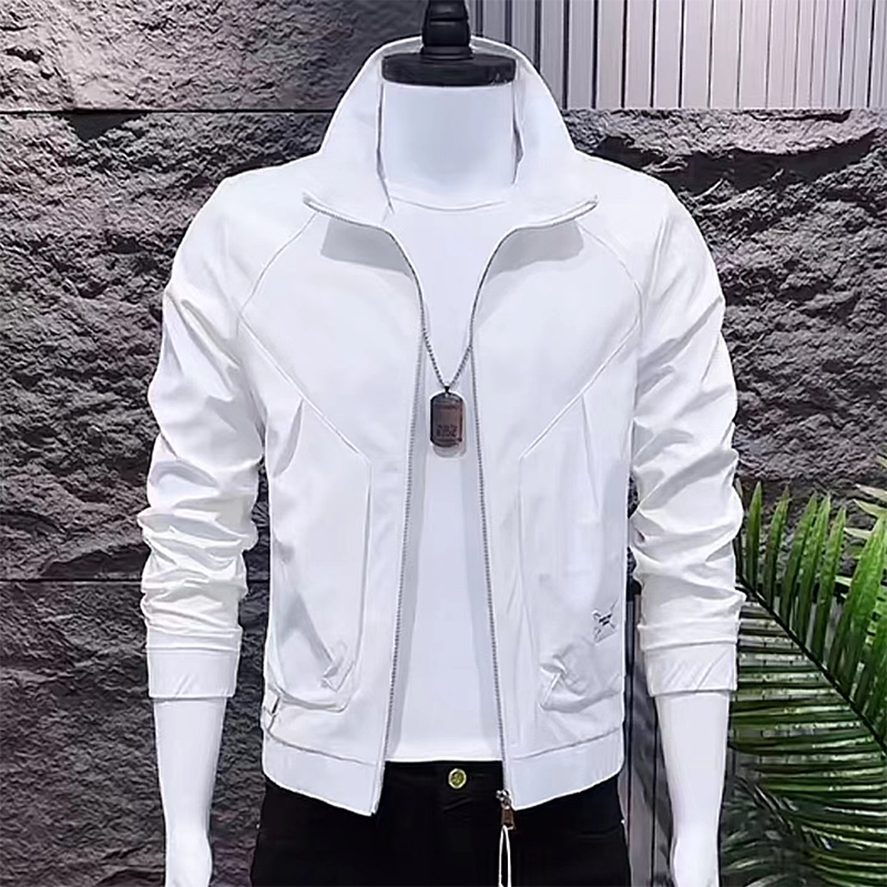 Spring New Men's Jacket Korean Style Slim Casual Fashion Stand Collar Solid Color Light Luxury Versatile Youth Thin Coat