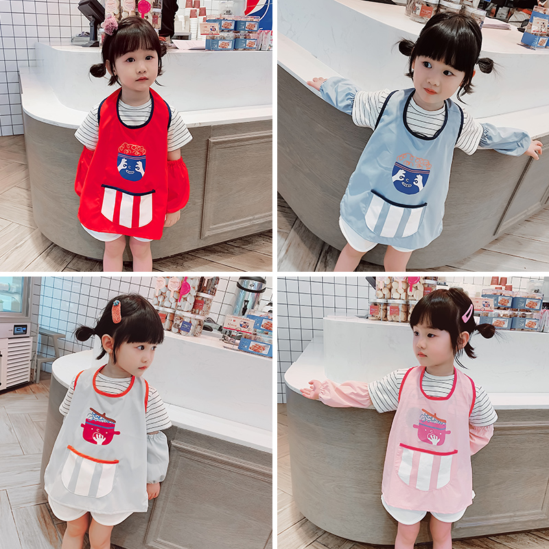 Children's apron waterproof drawing clothes Kindergarten fine art painting hood clothes male and female child sleeveless anti-wear baby apron pockets