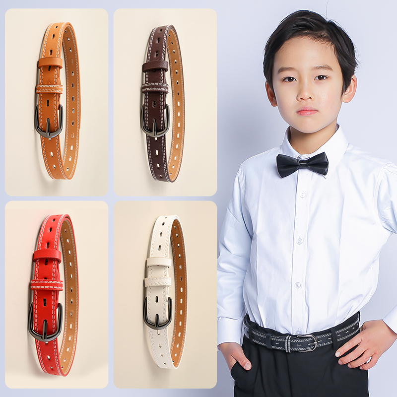 Korean Version Children Belt Pants With Boys Girls Elementary School Students Middle School Pants Dresses Western Pants Hollowed-out Belt Black