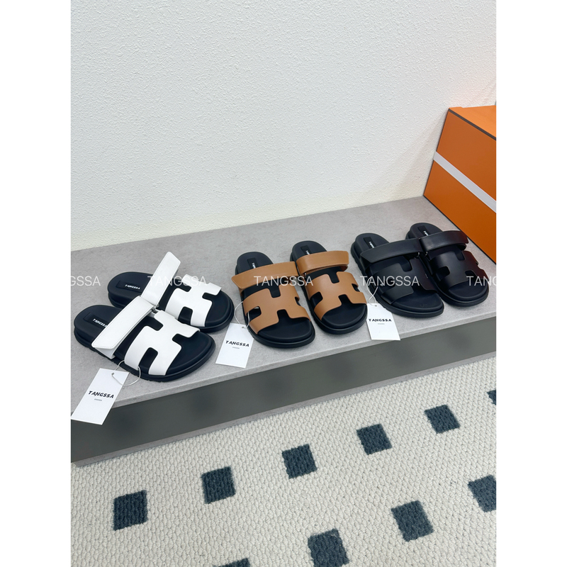 Top-Tier Version/Leather Two-Strap Magic Tape Flip-Flops Casual Outdoor Sandals Thick-Soled H Slippers for Women Top-Tier Version/Leather Two-Strap Magic Tape Flip-Flops Casual Outdoor Sandals Thick-Soled H Slippers for Women