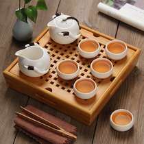 Tea set water storage tea tray bamboo simple water storage and drainage type household solid wood small tea table drawer type square tray