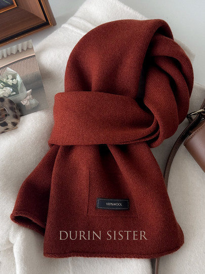 High-Quality Goods~100% Australian Pure Wool Scarf, Solid Color, Fine Knit, Rolled Edge, Women's Korean Style Versatile Scarf, Lazy Style, Red