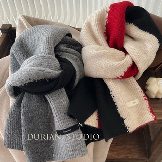 Gray Elegant and High-End Scarf for Women in Winter, Wool Blend Knitted Versatile Color-Blocking, Brightening and Warm Neck Warmer