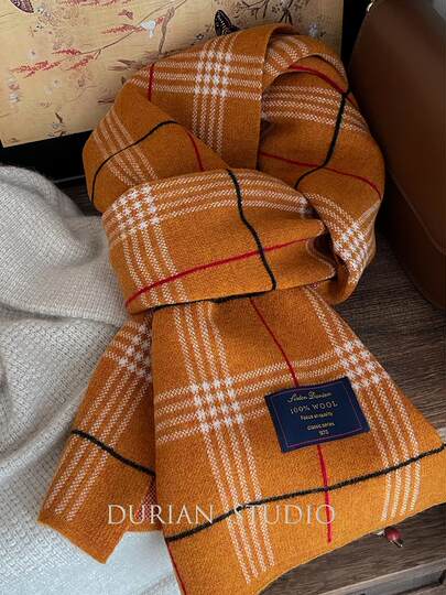 High-end classic plaid 100% Australian pure wool knitted couple neck scarf for men and women British plaid scarf winter gift
