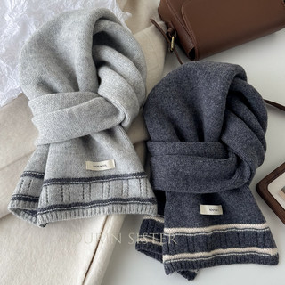 100% Australian Wool Scarf for Women, Solid Color Striped Patchwork Knitted Scarf, High-End Gift, Unisex Style Scarf for Men