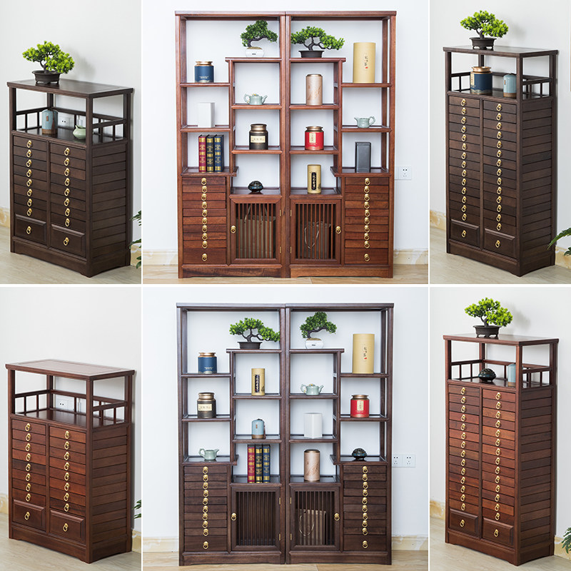 Solid Wood Duobao Pavilion antique frame antique frame Chinese antique mahogany partition Pu'er Tea Cake Tea storage display cabinet