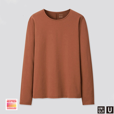 Uniqlo 【Модель дизайнерского сотрудничества】 Женская одежда Heattech Cotton Bellsed Cround Shem Fit (длинная рукав) 432640