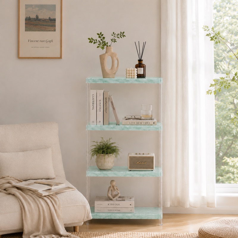 Acrylic Bookshelf Bathroom Toilet Floor-Standing Multi-Layer Storage Rack Marble Transparent Bookcase Storage Display Rack