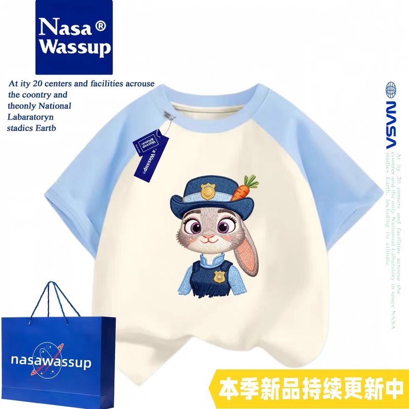 Wassup Zootopia Judy Kidsren's Pure Cotton Short-Sleeved T-Shirt Summer Rabbit Police Officer Top Girls' Suit