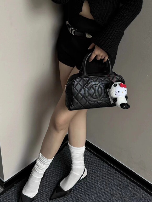 2026 New Style Chanel-Inspired Vintage Jennie Bowling Bag Retro Pebbled Leather Handbag Boston Bag for Women
