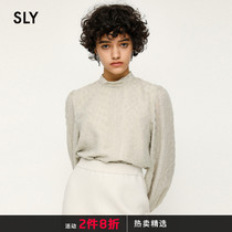 SLY summer season new stand-up collar lantern sleeve jacquard long-sleeved gentle top women 030DAZ30-6360