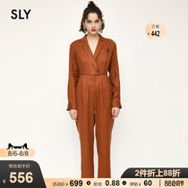SLY summer new solid color V-neck frock style high waist casual jumpsuit women 030DSY30-2100
