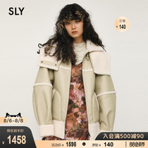 SLY winter new large lapel shiny plush handsome motorcycle coat female 030DAA30-1130