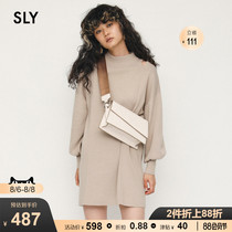 SLY new fashion off-shoulder bubble sleeve knitted short loose dress female 030DAH73-1970