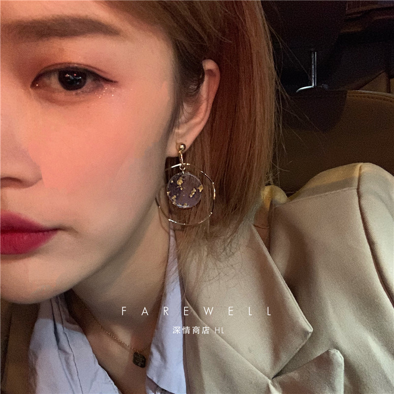 Recommended ~ins lazy French earrings female long-edition temperament round face suitable for mesh red exaggerated large circle ear accessories