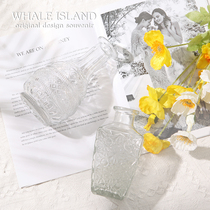 European vintage relief vase flower cup French living room dining table Floral decoration Hydroponic small transparent glass bottle