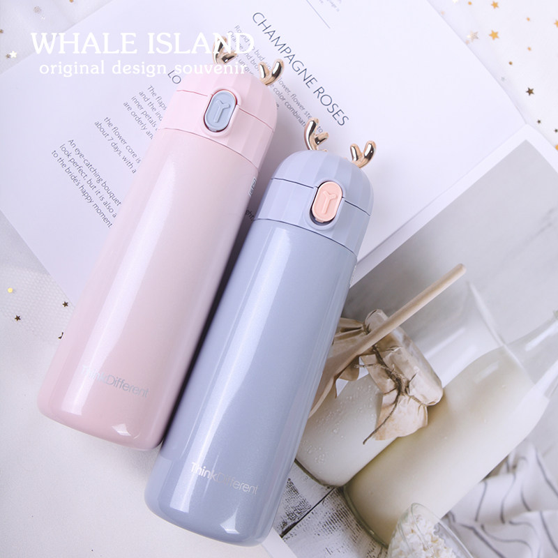 Senteal Insulation Cup Lady Nordic Wind Germination Deer Angle Portable Little Girl Hearts Net Red Girl Cup Minimalist Gift