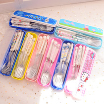 Portable chopsticks spoon fork three-piece set boxed stainless steel cute cartoon childrens student adult tableware