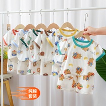 New childrens pure cotton short-sleeved two-piece summer baby cotton set baby shorts cartoon thin home clothes