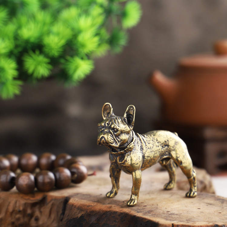銅器 悪覇犬 茶道 茶寵 集財 旺財 卓上 置物 装飾品 工芸品 純銅銅狗沙皮犬小把件純實心銅旺財狗小狗斗犬茶道銅藝銅寵銅擺件|茶寵