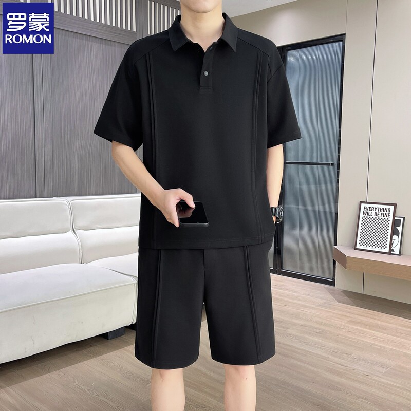 Romon Men's Summer Polo Shirt Short-Sleeved Shorts Two-Piece Set Fashionable Casual Breathable Workwear Lapel Sports Suit Romon Men's Summer Polo Shirt Short-Sleeved Shorts Two-Piece Set Fashionable Casual Breathable Workwear Lapel Sports Suit