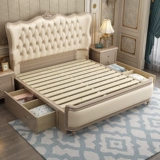 Американская легкая роскошная кровать с твердым деревом французская 1,8 м Современная минималистская кожаная двойная европейская спальня 2 × 2,2 метра кожаная кровать