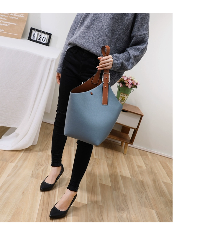 Viney bucket bag túi lớn túi nữ 2020 túi xách da kiểu tây mới túi đeo vai nữ lưới đơn giản màu đỏ - Túi xách nữ