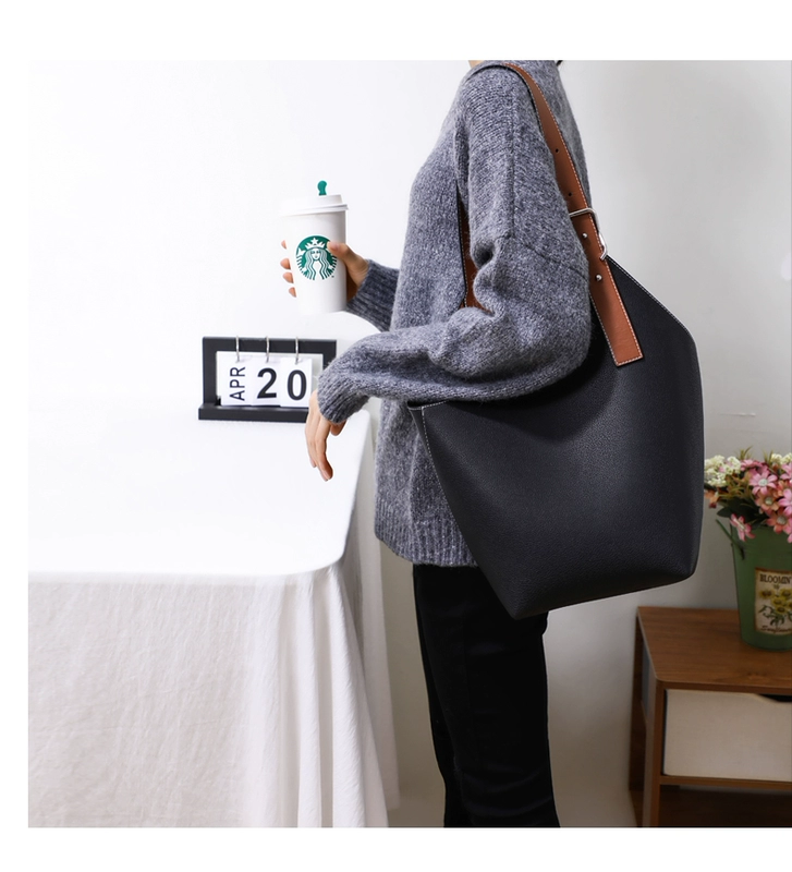 Viney bucket bag túi lớn túi nữ 2020 túi xách da kiểu tây mới túi đeo vai nữ lưới đơn giản màu đỏ - Túi xách nữ