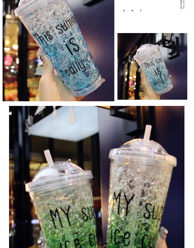 Mùa hè cốc đá sippy cốc nhỏ nước ngọt cốc cô gái phiên bản Hàn Quốc cốc nước đá đôi cốc nhựa cốc lạnh - Tách bình đựng nước inox