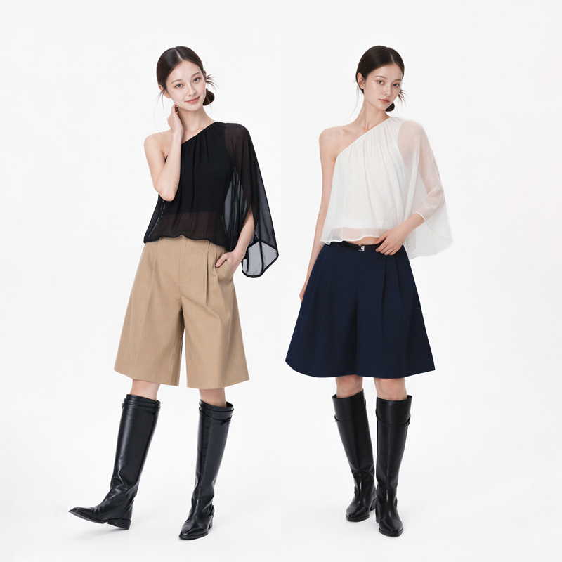 Muyexi Copper Ammonia Silk Fabric Loose-Fitting Asymmetrical Design Top with Diagonal Hem and Anti-Exposure Fake Two-Piece Design Muyexi Copper Ammonia Silk Fabric Loose-Fitting Asymmetrical Design Top with Diagonal Hem and Anti-Exposure Fake Two-Piece Design