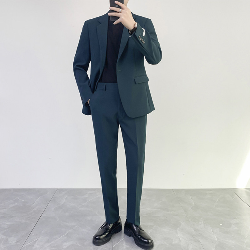 New little western suit suit men's high level sense light cooked and elegant yuppie youth tennis red Korean version casual Western suit set-Taobao