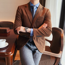 2021 autumn single blazer men corduroy solid color casual suit top Korean fashion youth jacket men