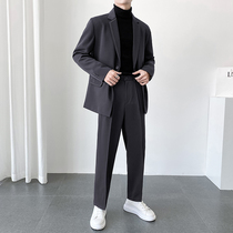 Light mature style high-end sense suit hanging loose casual jacket mens fashion brand Joker small suit Ruffian mens set